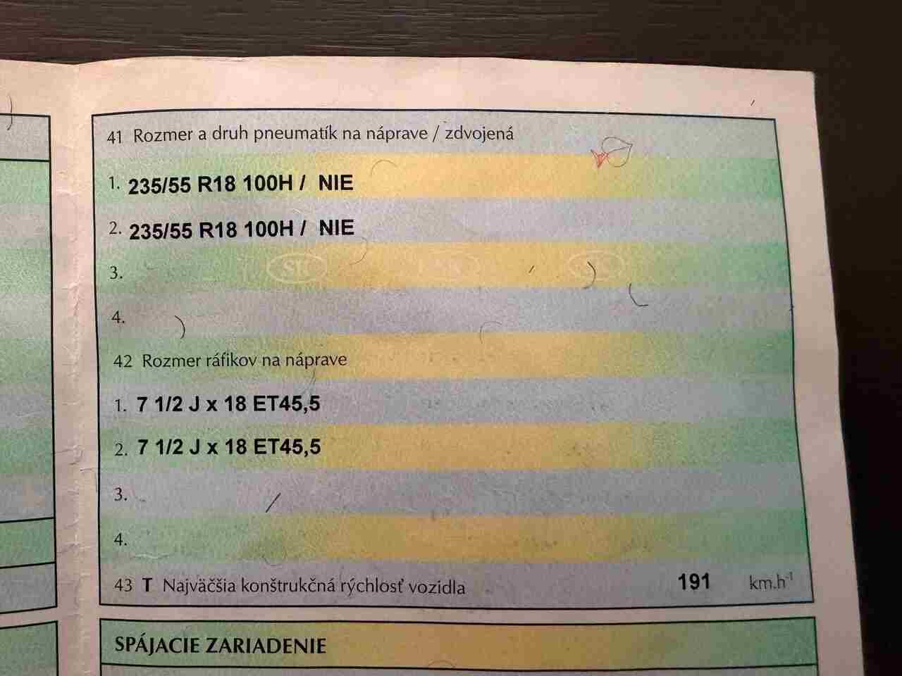 technicky preukaz auta a rozmery pneumatik