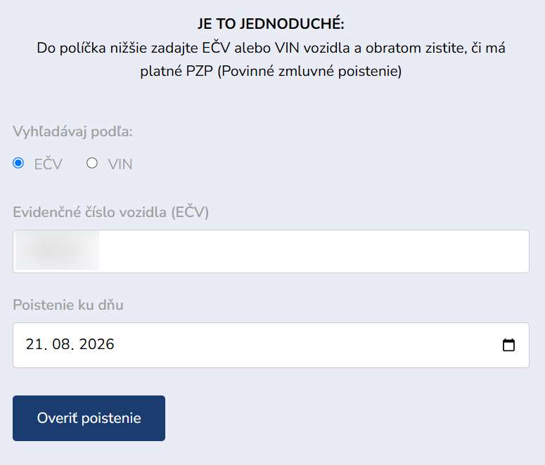 overenie poistenia vozidla